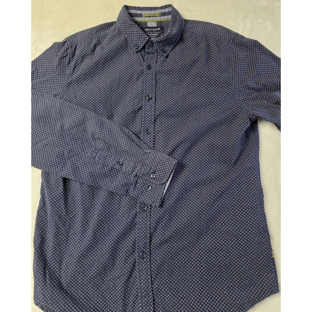 Denim & Flower Mens Size M Slim Fit Polkadot Shirt
